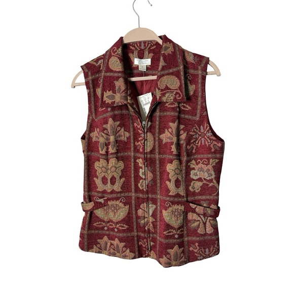 Christopher Banks Jackets & Blazers - Christopher Banks Tapestry Button Vest Sz M floral art to wear boho new